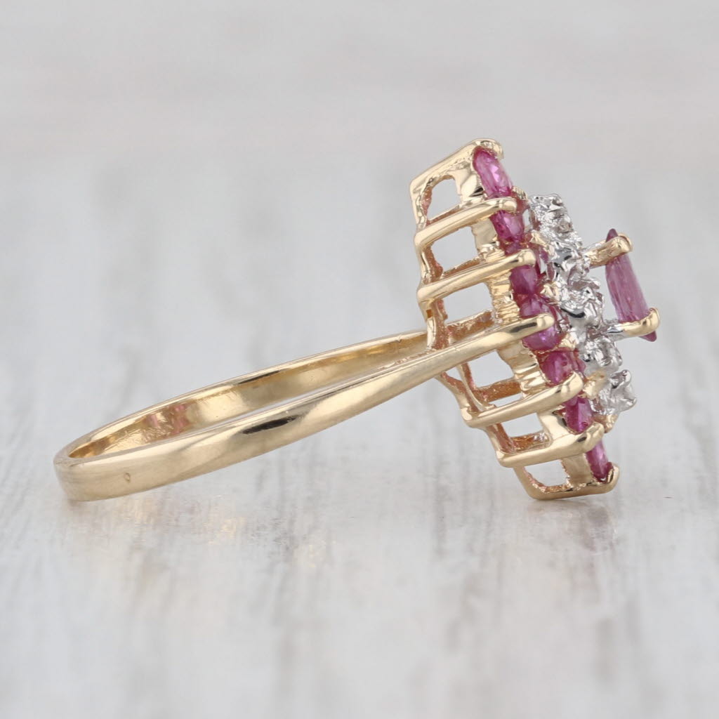 0.94ctw Ruby Diamond Cluster Ring 14k Yellow Gold Size 5.75