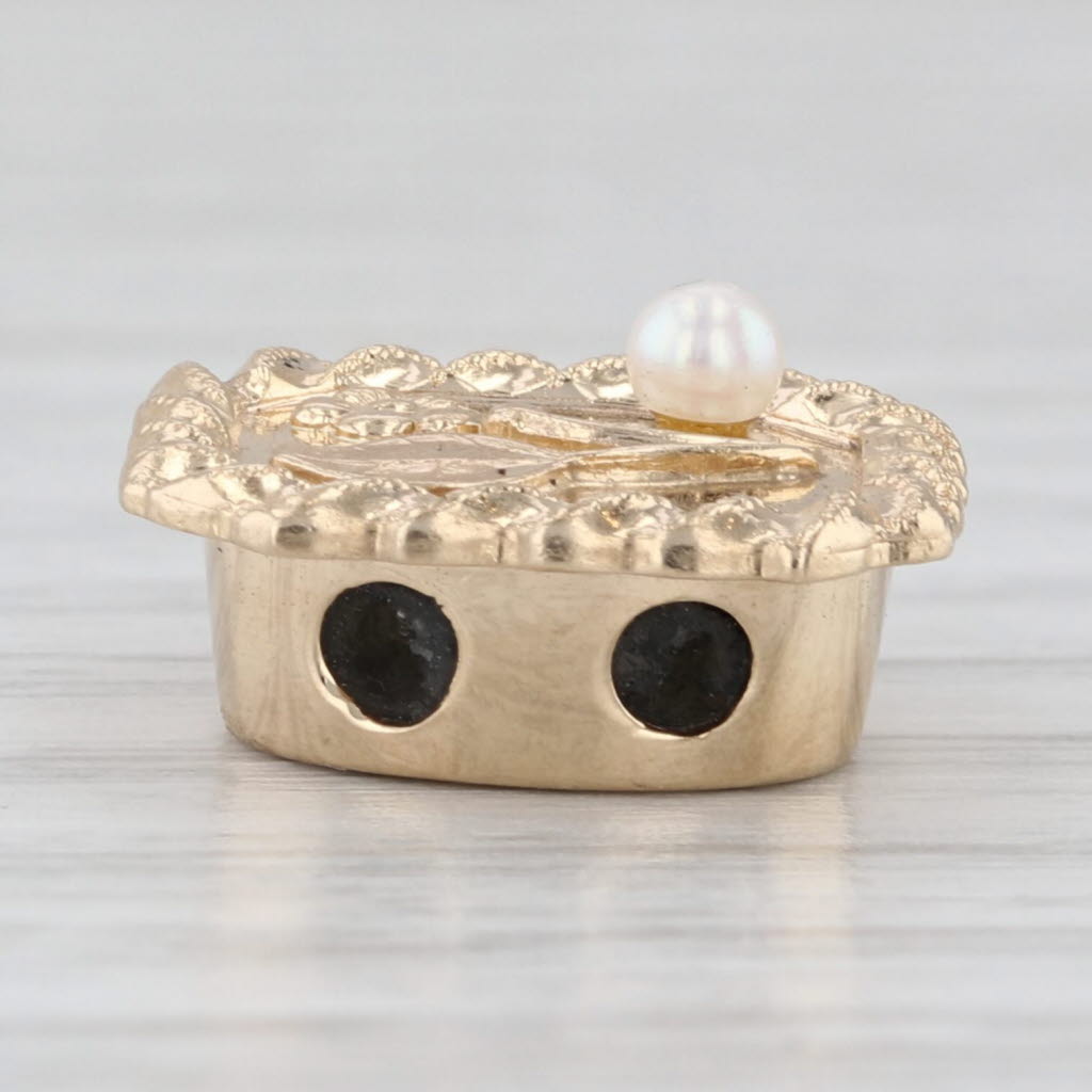 Light Gray Vintage Cultured Pearl Flower Slide Bracelet Charm 10k Yellow Gold