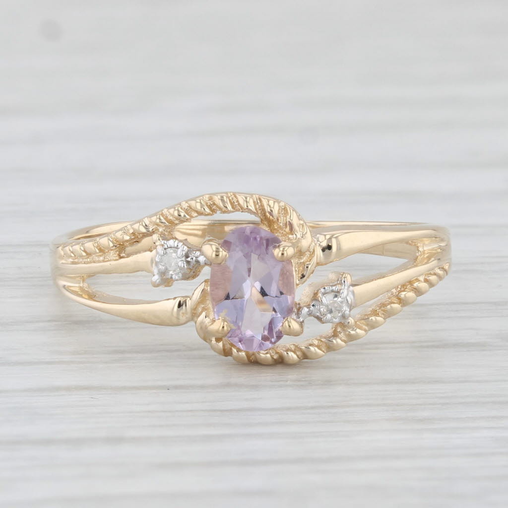 Light Gray 0.44ct Oval Amethyst Diamond Ring 10k Yellow Gold Size 7 Bypass