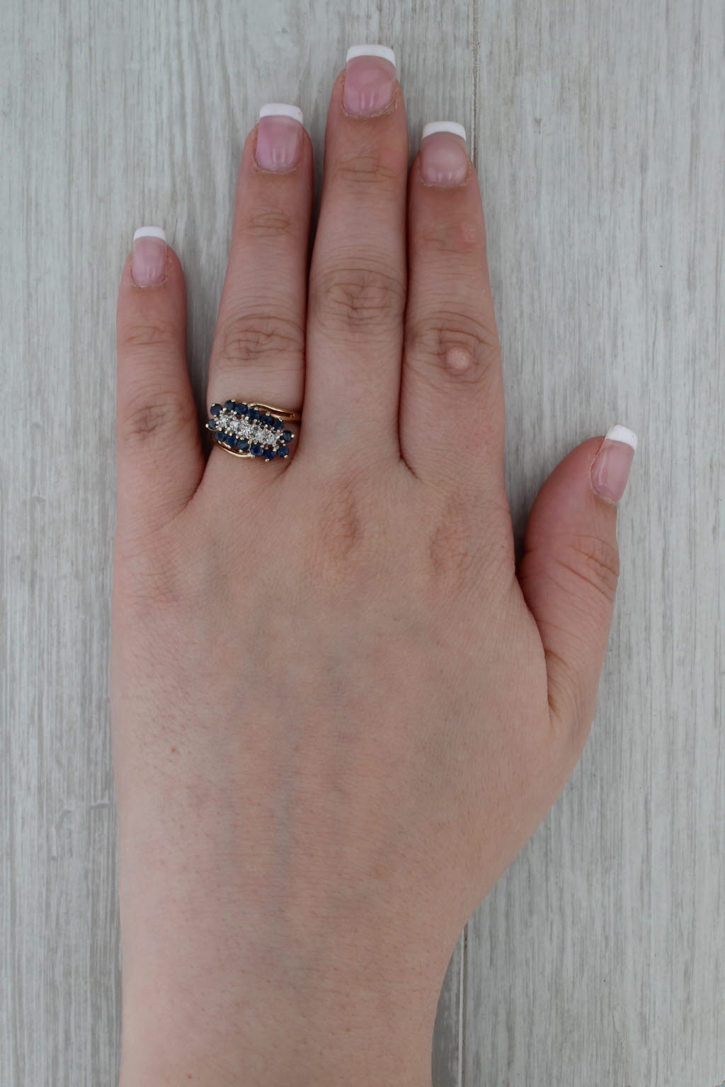 1.05ctw Sapphire Diamond Cluster Bypass Ring 10k Yellow Gold Size 5.5