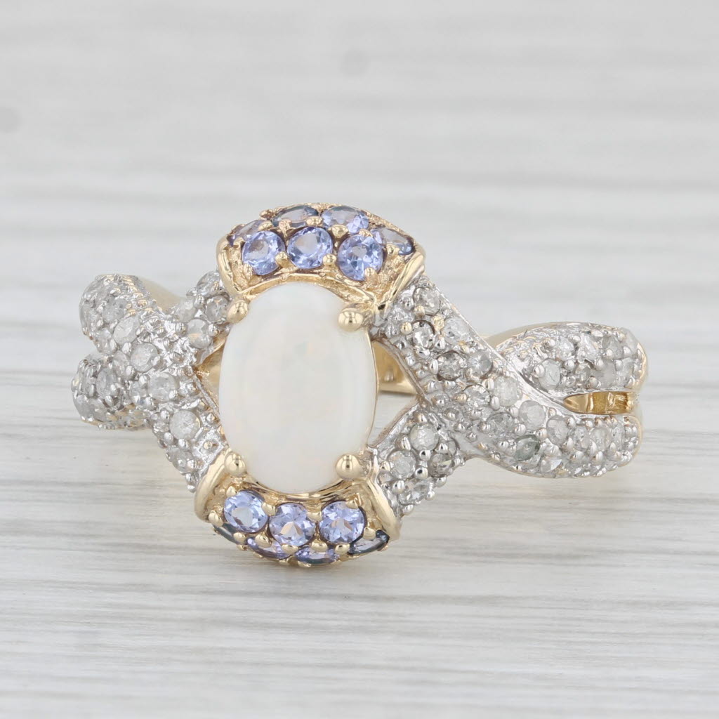 Light Gray New Opal Tanzanite Diamond Ring 10k Yellow Gold Size 8.25 Cocktail