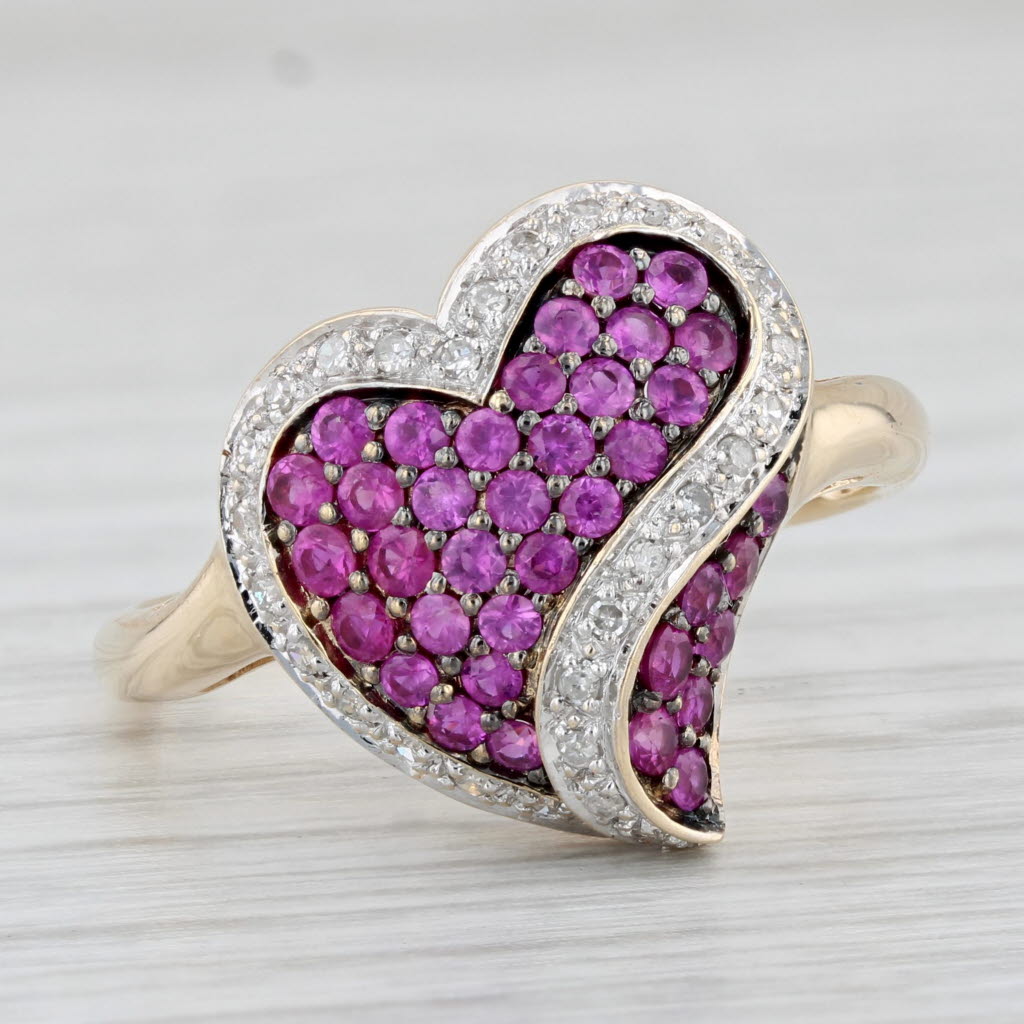 Light Gray 0.86ctw Pink Sapphire Diamond Heart Ring 10k Yellow Gold Size 9.25