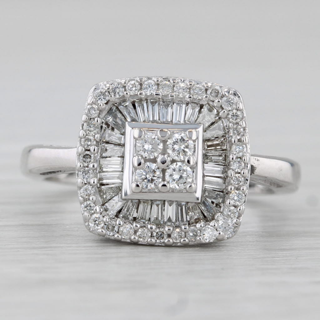 Gray 0.32tw Diamond Halo Engagement Ring 14k White Gold Size 3.75