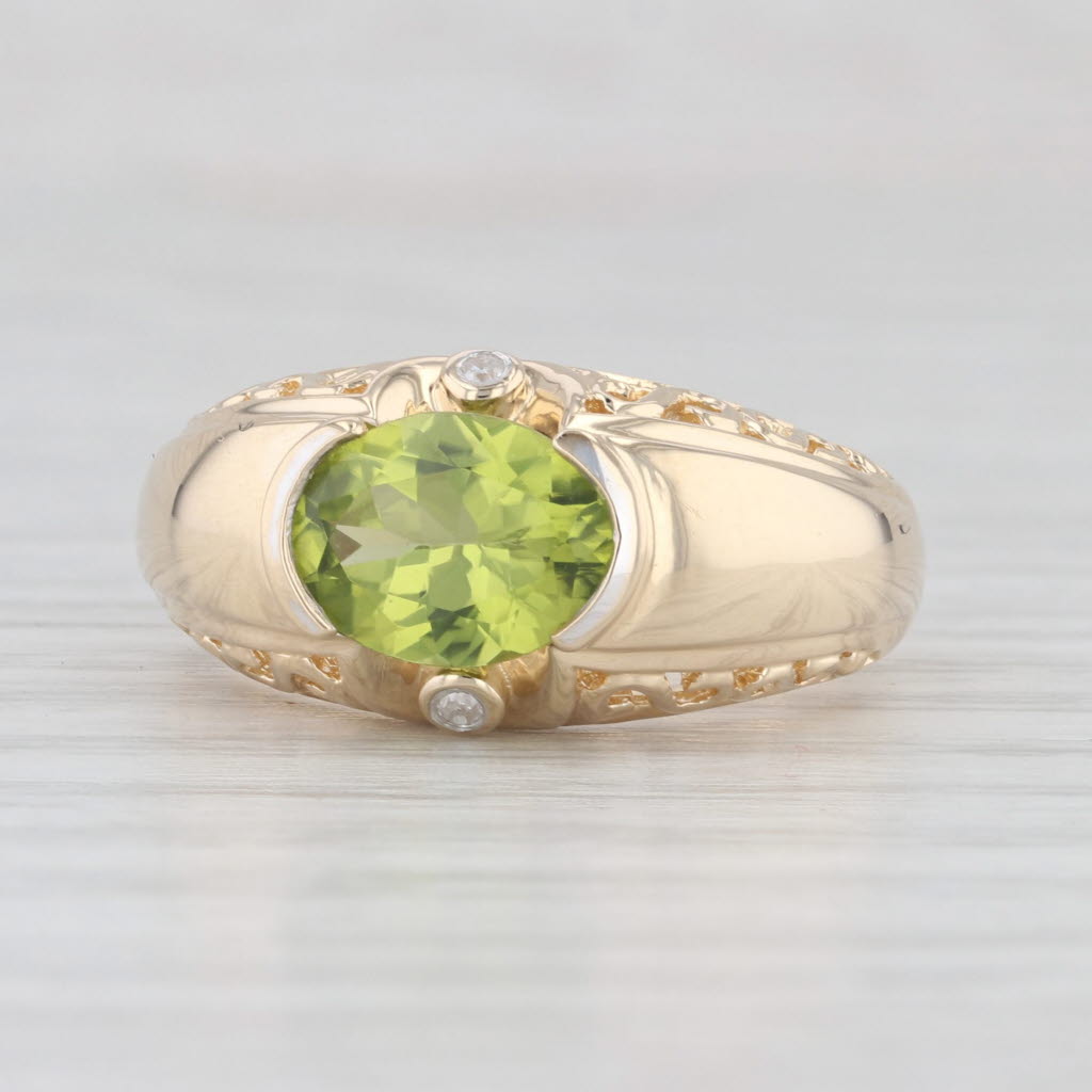 Light Gray 2.02ctw Oval Peridot Diamond Ring 14k Yellow Gold Size 7.25