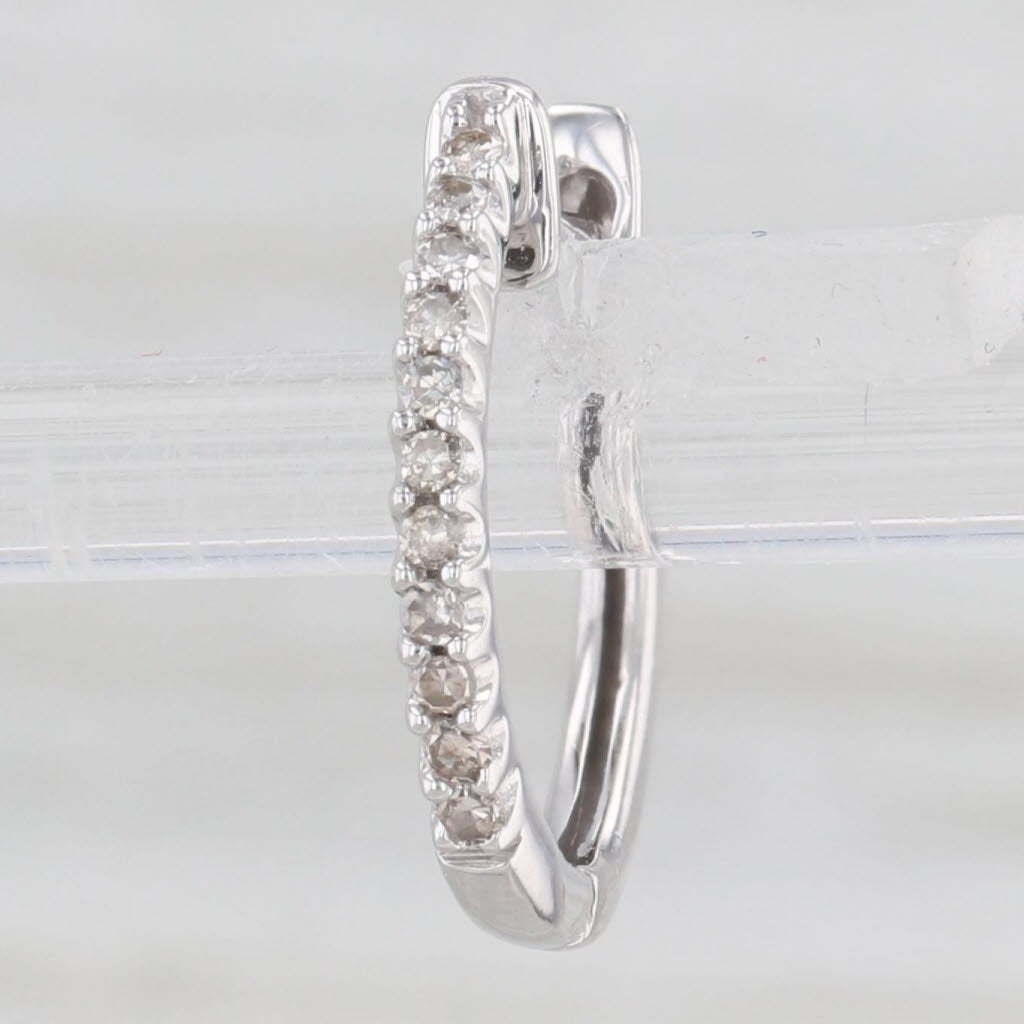 Light Gray Single Diamond Hoop Earring 10k White Gold Hinged Snap Top Round Hoop