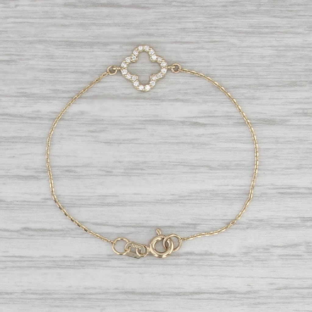 Diamond Clover Charm Bracelet 14k Yellow Gold 4.75" Cable Chain Baby Child Size