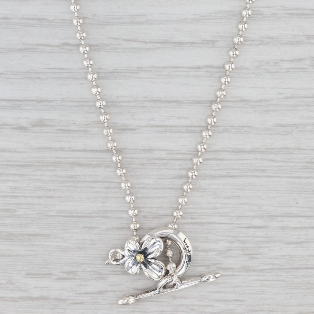 Light Gray Ann King Flower Toggle Clasp Sterling Silver 18k Gold 24.25" Bead Chain