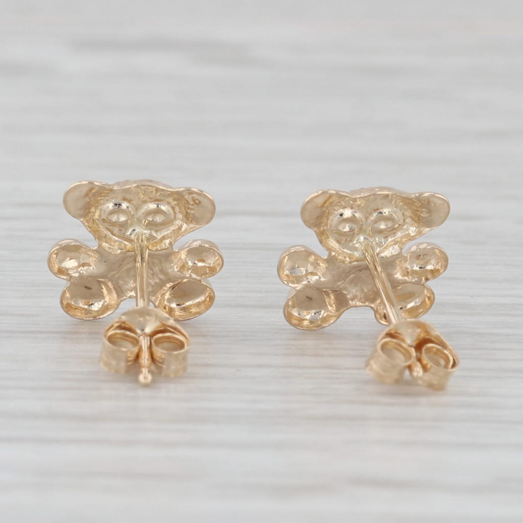 Light Gray Small Teddy Bear Stud Earrings 14k Yellow Gold