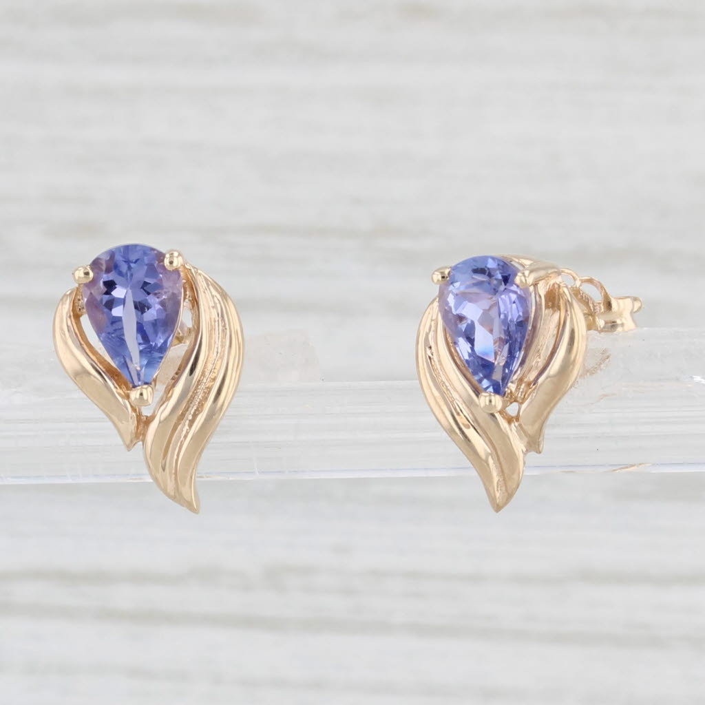 Light Gray 1ctw Tanzanite Teardrop Earrings 14k Yellow Gold Studs