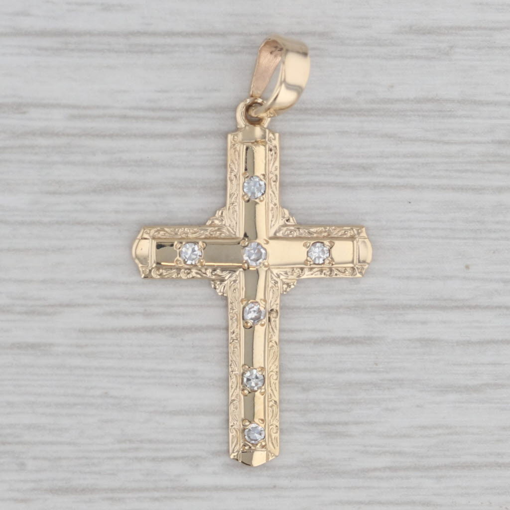 Gray 0.14ctw Diamond Accented Cross Pendant 14k Yellow Gold