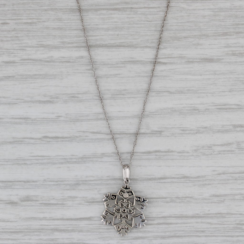 Gray Diamond Snowflake Pendant Necklace 14k White Gold 16" Rope Chain