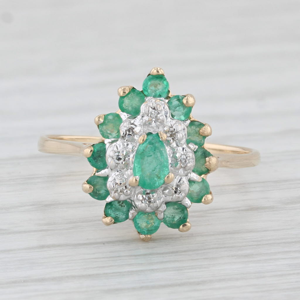 Light Gray 0.68ctw Emerald Diamond Cluster Ring 10k Yellow Gold Size 7.5