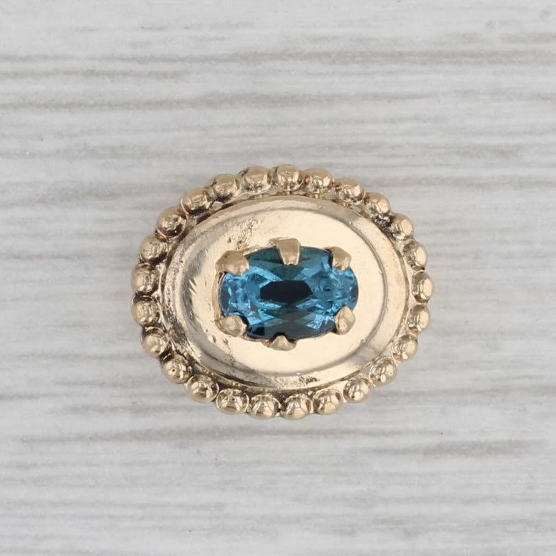Gray Vintage 0.60ct Blue Topaz Slide Bracelet Charm 10k Yellow Gold Oval Solitaire