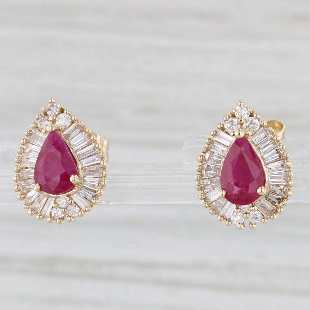 Light Gray Effy 1.38ctw Ruby Royale Diamond Halo Stud Earrings 14k Yellow Gold Teardrop