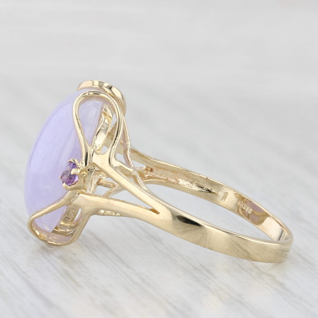 Light Gray Lavender Jadeite Jade Amethyst Ring 14k Yellow Gold Size 7.25