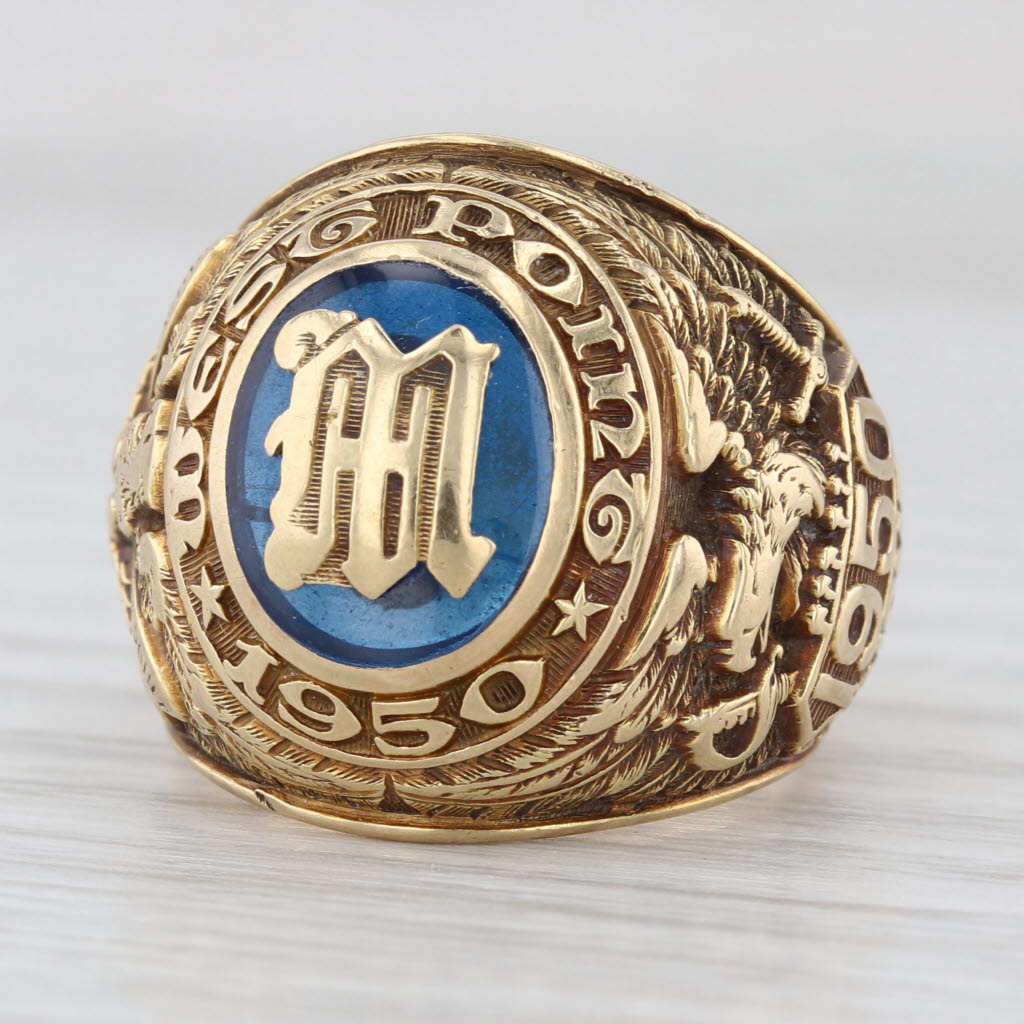 West Point Military Academy Ring 14k Gold Lab Created Spinel Vintage 1950