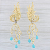 Light Gray Italian Dangle Statement Earrings 18k Gold Diamond Imitation Turquoise Clip On