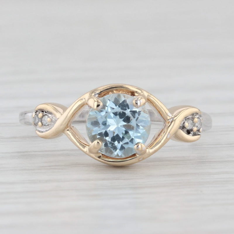 Light Gray 1ct Round Blue Topaz Diamond Ring 10k Yellow White Gold Size 6.5