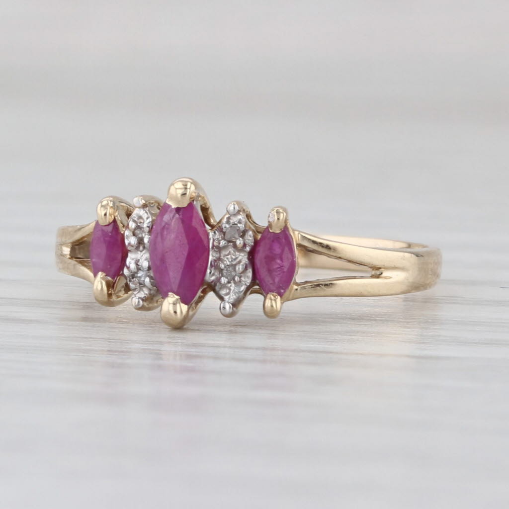 0.40ctw Ruby Marquise 3-Stone Diamond Ring 10k Yellow Gold Size 7