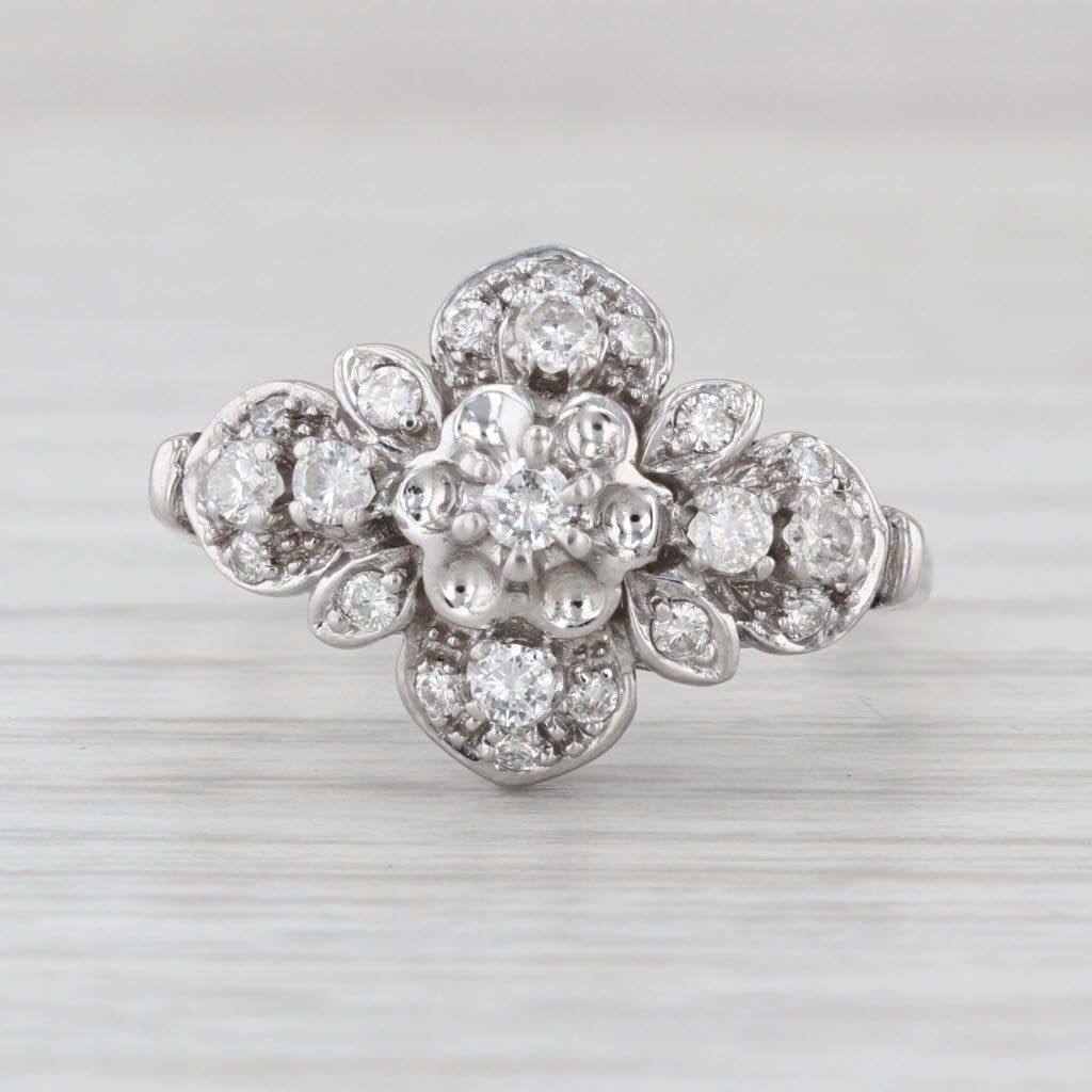 0.50ctw Ornate Diamond Cluster Ring 10k White Gold Size 9