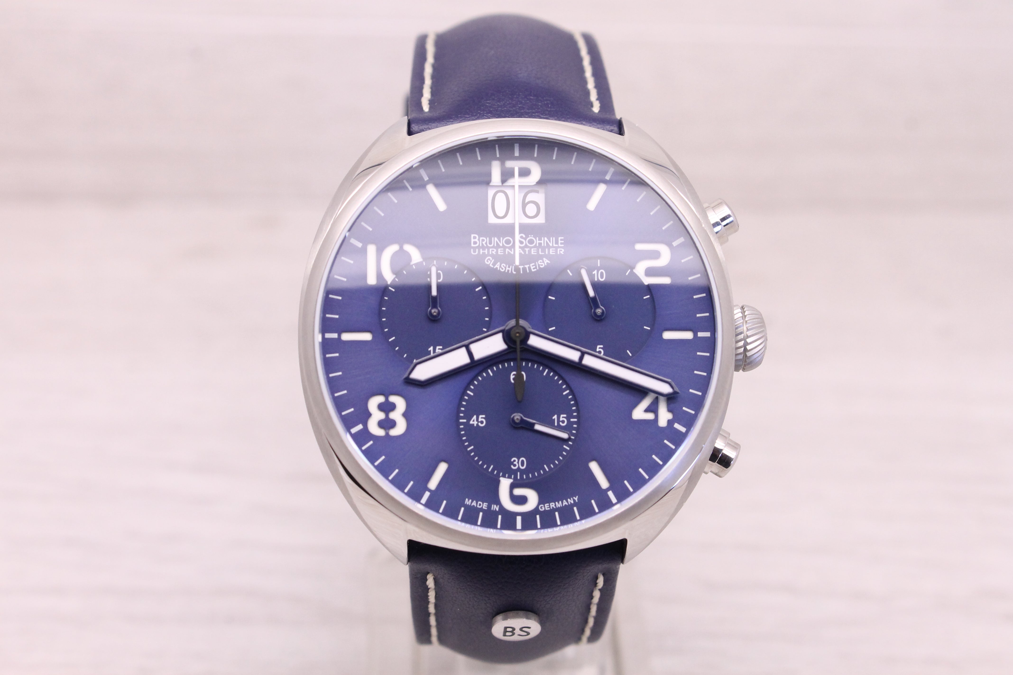 Light Gray Bruno Sohnle Glashutte La Spezia 45mm Steel Mens Quartz Chronograph Watch Blue