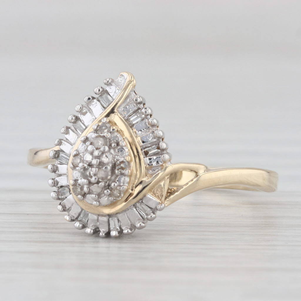 Light Gray 0.10ctw Pear Halo Engagement Ring 10k Yellow Gold Size 8.75