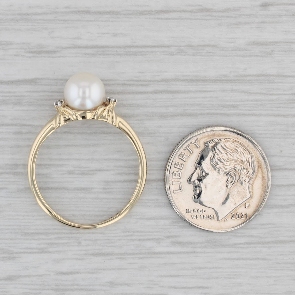 Gray Cultured Pearl Solitaire Ring 10k Gold Size 7 Diamond Accents