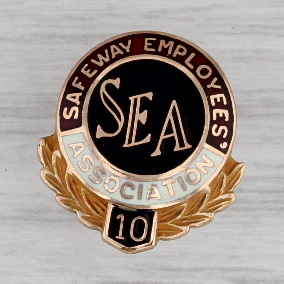 Gray Safeway EMployees Association 10k Year Service Pin 1/10 10k Gold Filled Enamel