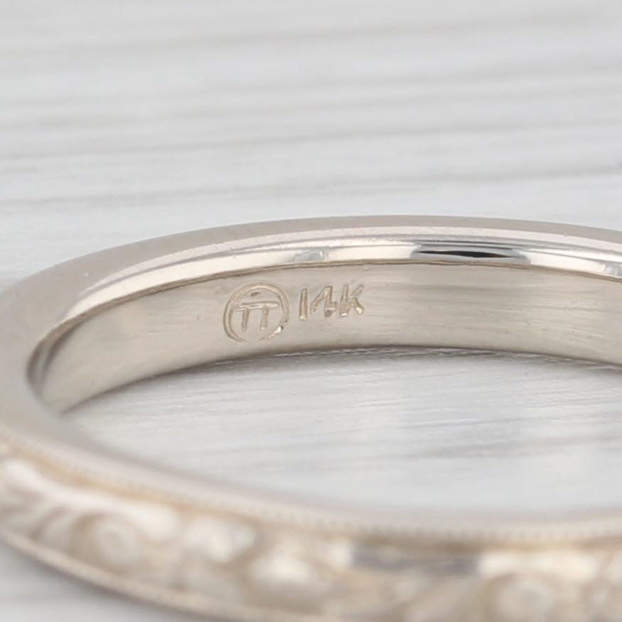 Light Gray Floral Engraved Wedding Ring 14k White Gold Traub Art Deco Size 6.25 Band