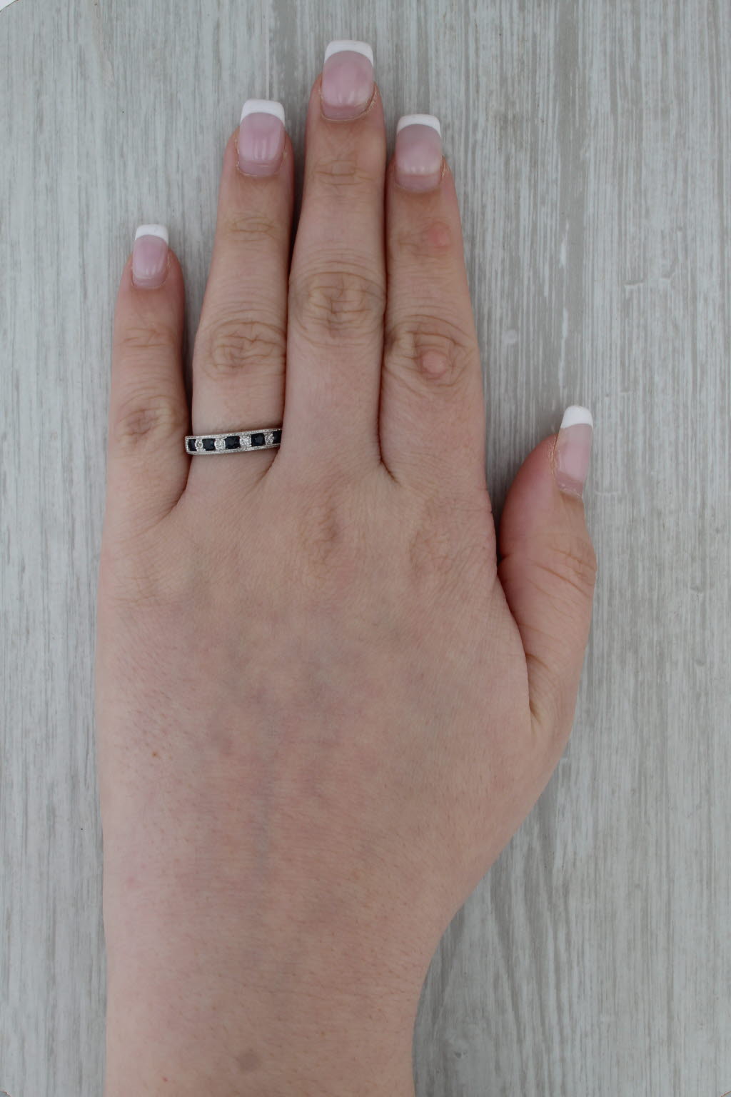 0.47ctw Blue Sapphire Diamond Wedding Band 14k White Gold Stackable Ring Sz 7.25