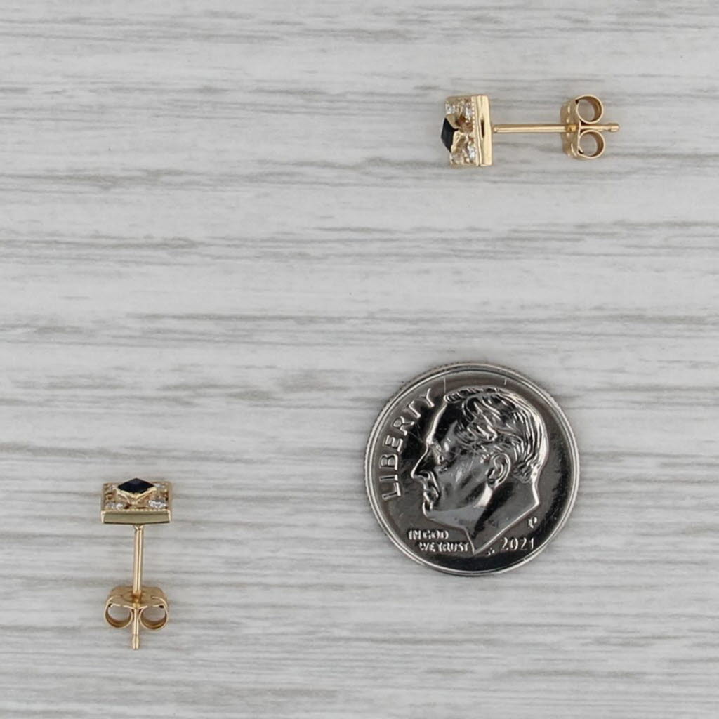 0.22ctw Blue Sapphire Diamond Stud Earrings 14k Yellow Gold Small Square Studs