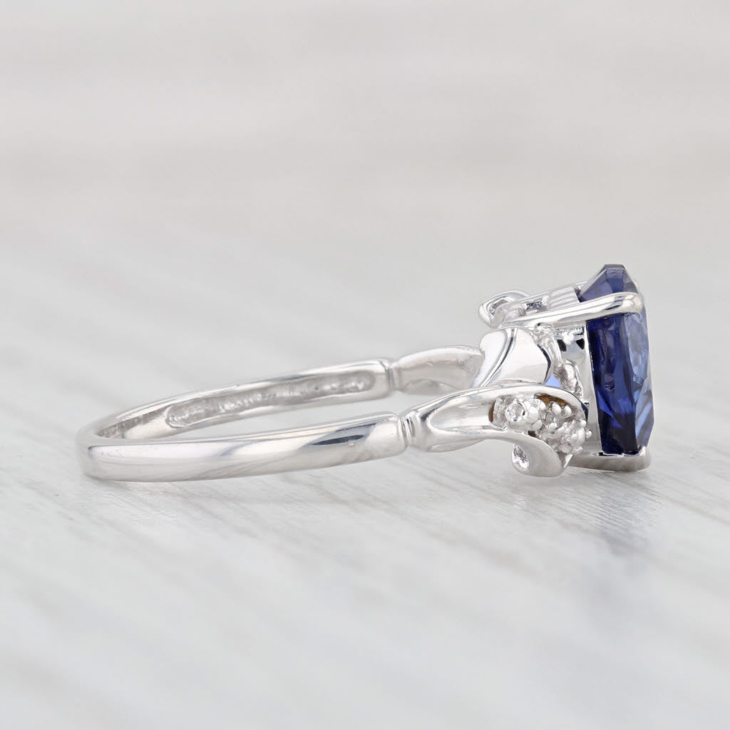 Light Gray 2.40ct Blue Lab Created Sapphire Heart Ring 10k Gold Size 7 Diamond Accents