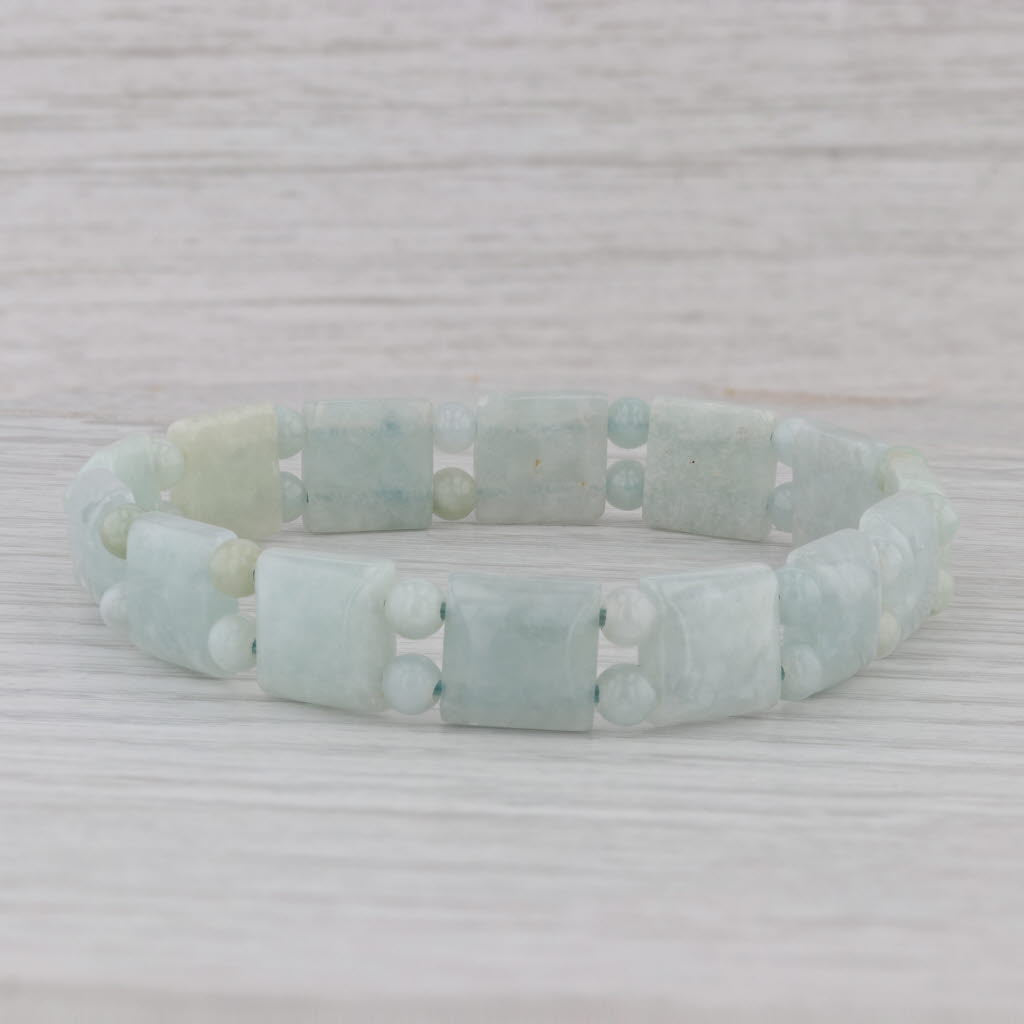 Gray Green Jadeite Jade Bead Stretch Bracelet 6.75" Adjustable