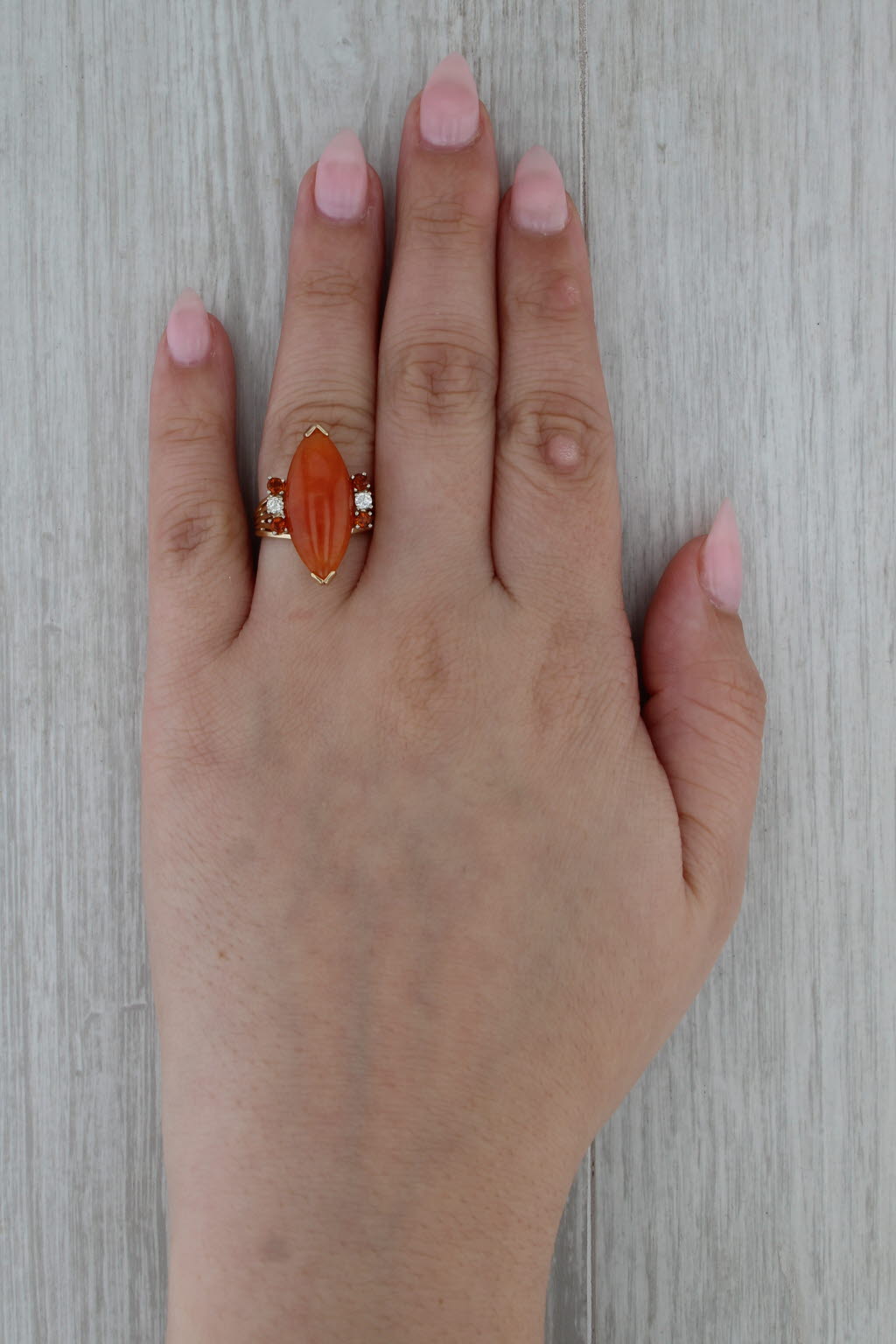 Orange Jadeite Jade Citrine Diamond Ring 14k Yellow Gold Size 7