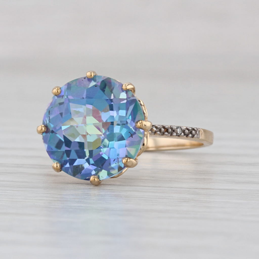 8ct Mystic Topaz Solitaire Ring 10k Yellow Gold Size 7.25 Round Solitaire