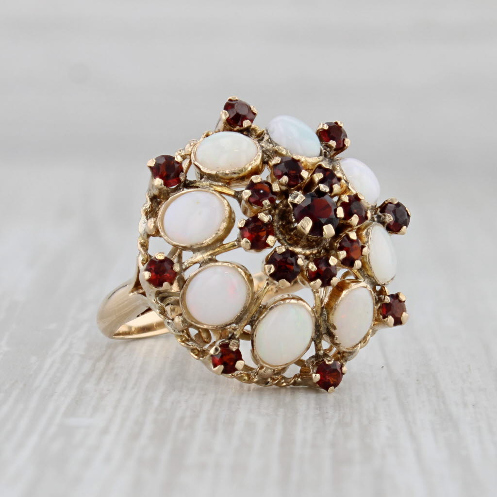 Gray Opal Garnet Cocktail Ring 14k Yellow Gold Size 8