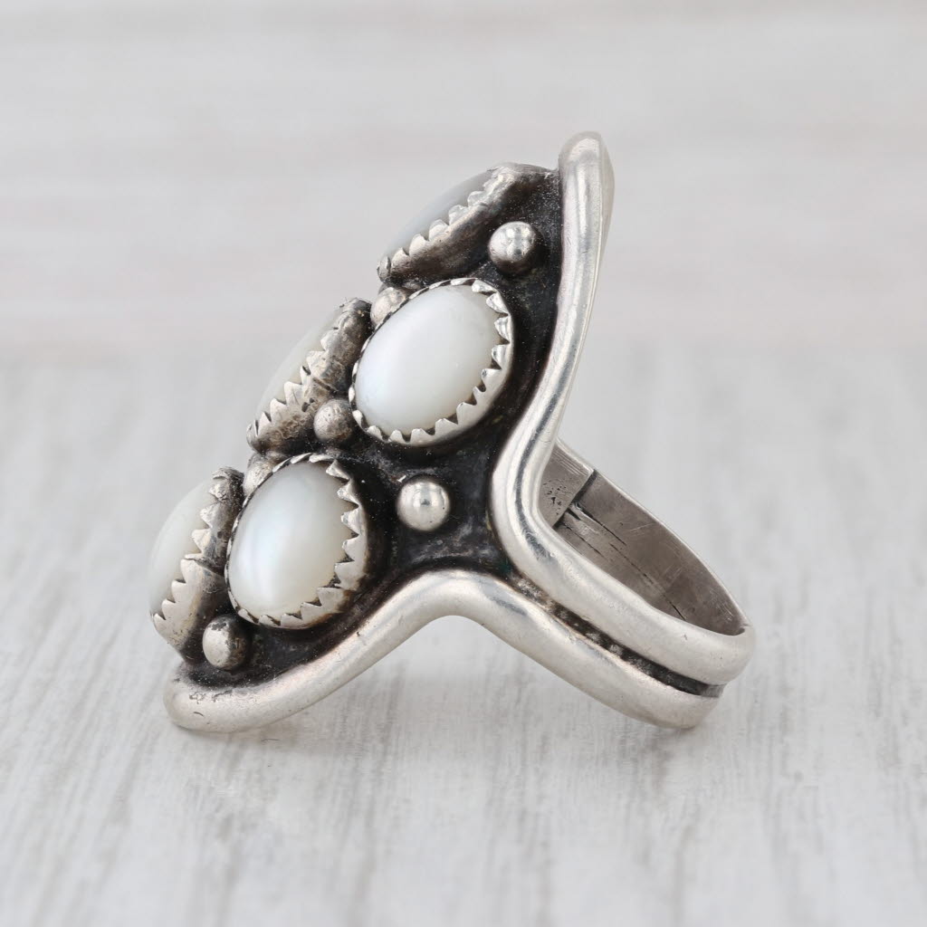 Southwestern Mother of Pearl Cluster Statement Ring Sterling Silver Size 8.75