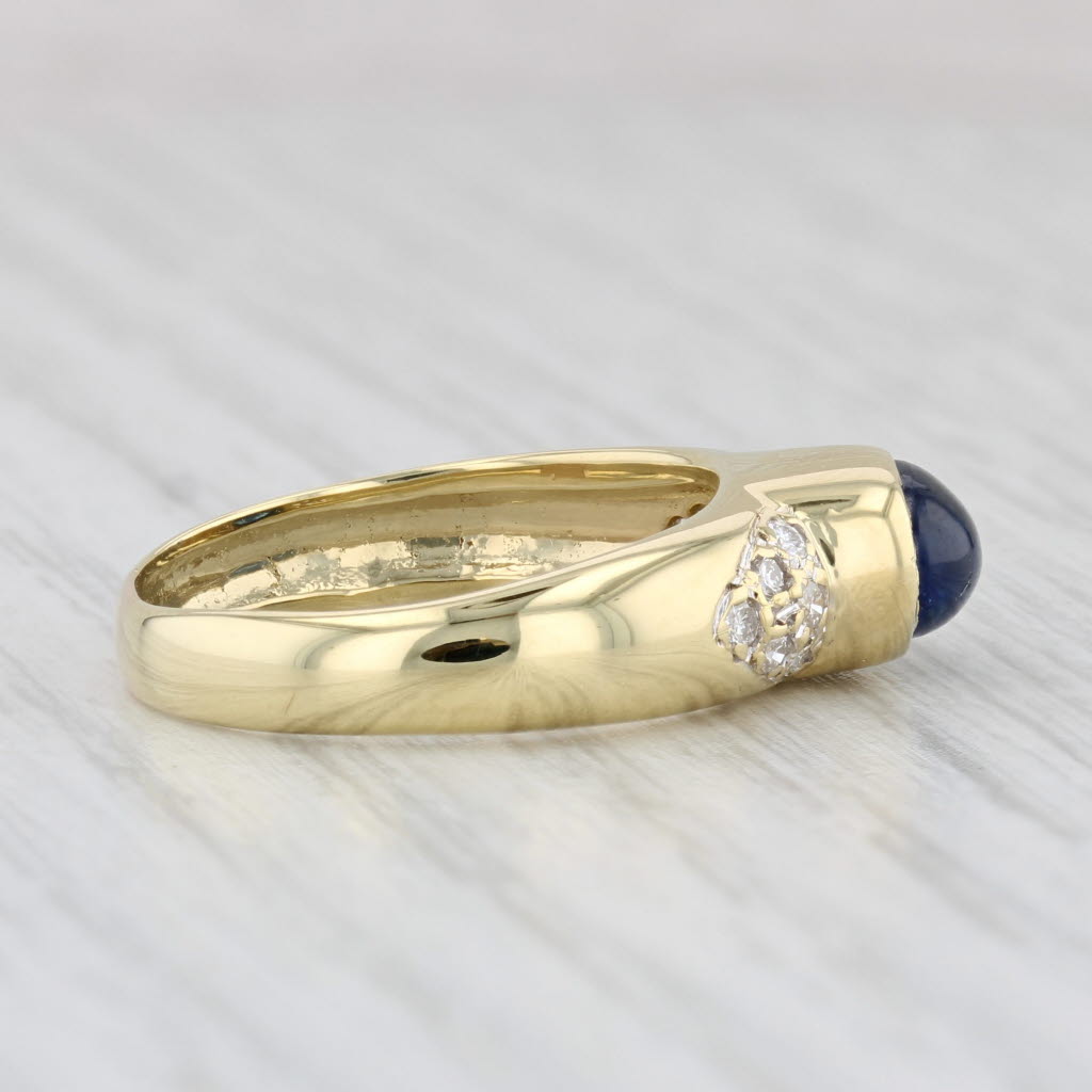 Light Gray Blue Sapphire Diamond Ring 18k Yellow Gold Size 7 Oval Cabochon