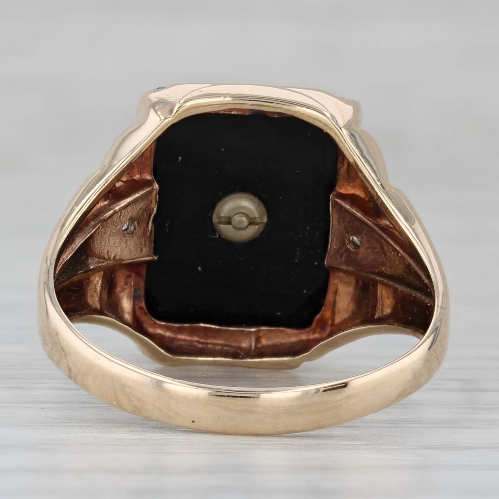 Gray Vintage Letter Initial G Signet Ring 10k Yellow Gold Size 10.25 Diamond Accents
