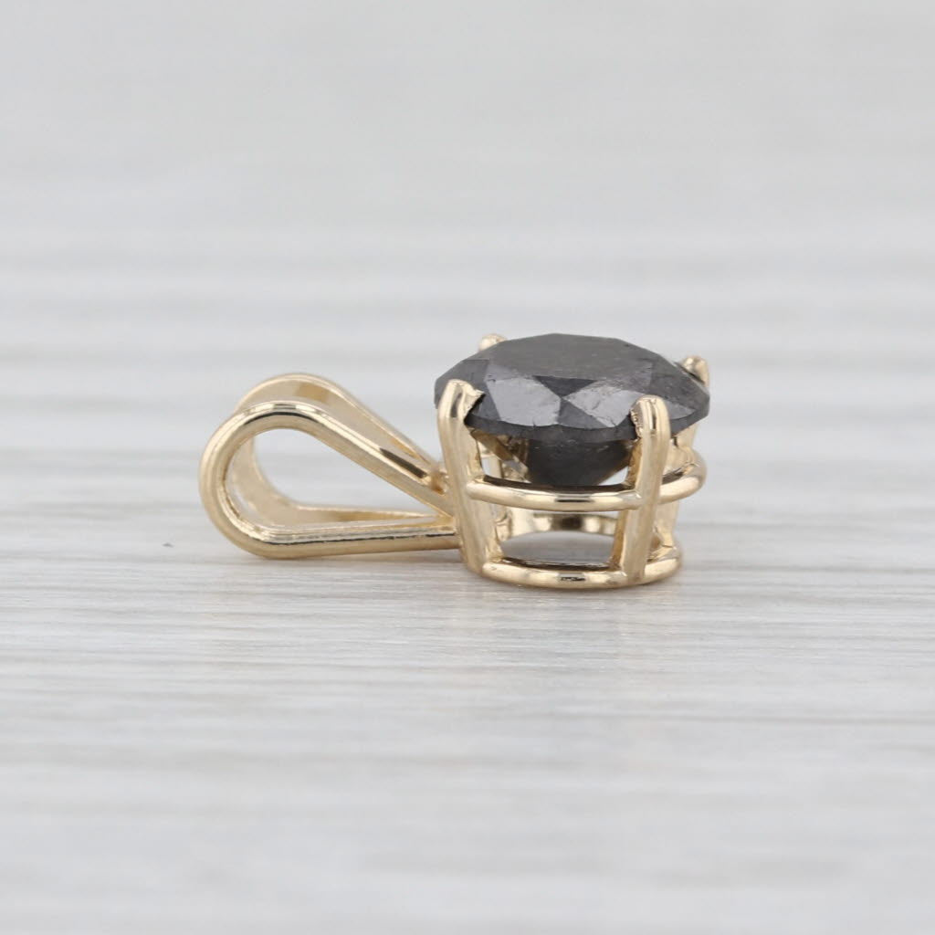 New 1.55ct Round Black Diamond Solitaire Pendant 14k Yellow Gold Small Drop