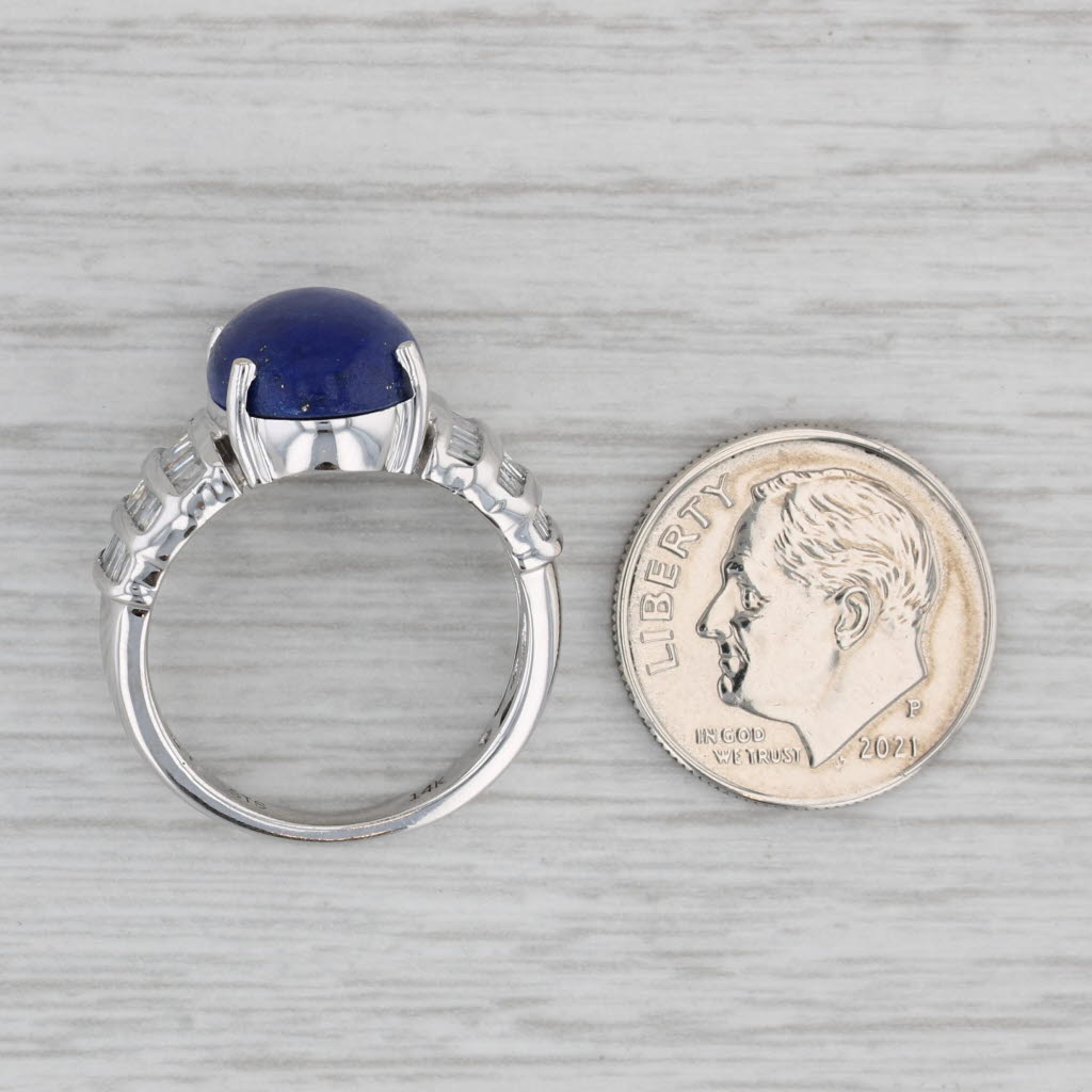 Gray Lapis Lazuli 1.10ctw Diamond Ring 14k White Gold Size 7.25 Oval Cabochon