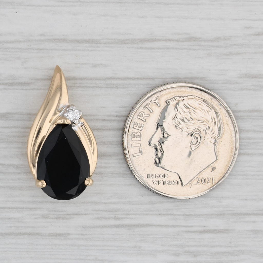 Gray Onyx Diamond Teardrop Pendant 14k Yellow Gold