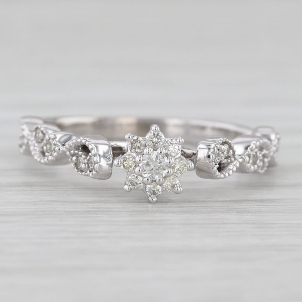 Light Gray Diamond Star Engagement Ring 14k White Gold Size 7 Cathedral Band