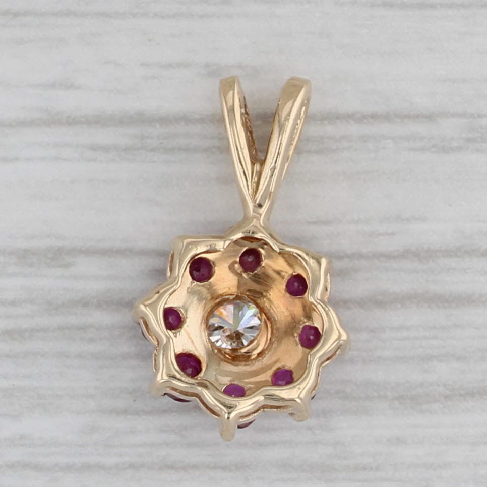 Gray 0.45ctw Ruby Diamond Flower Pendant 14k Yellow Gold Small Drop