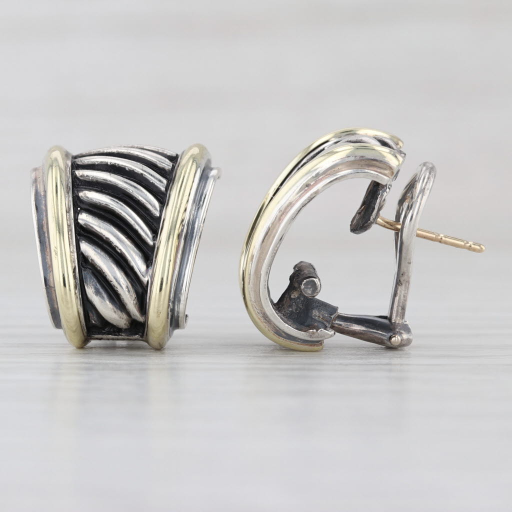 David Yurman Cable Drop Earrings 14k Gold Sterling Silver Pierced Omega Backs