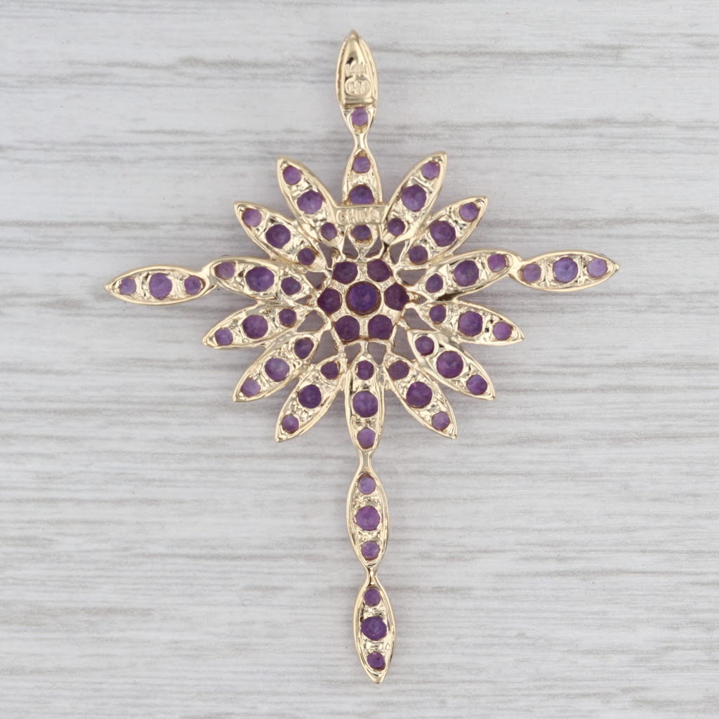 3.50ctw Amethyst Starburst Cluster Cross Pendant 14k Yellow Gold