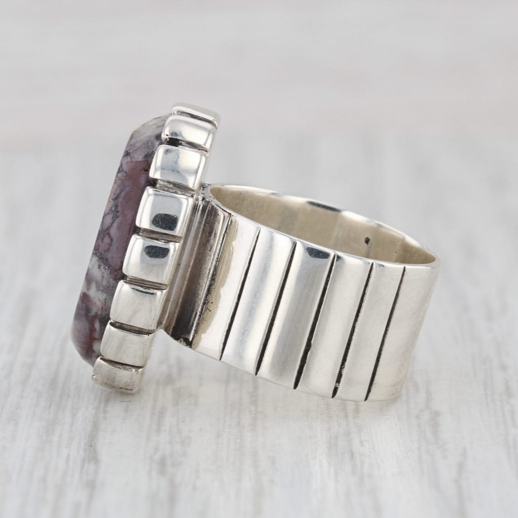 Marbled Chalcedony Jasper Ring Sterling Silver Size 6.5 Oval Cabochon Statement