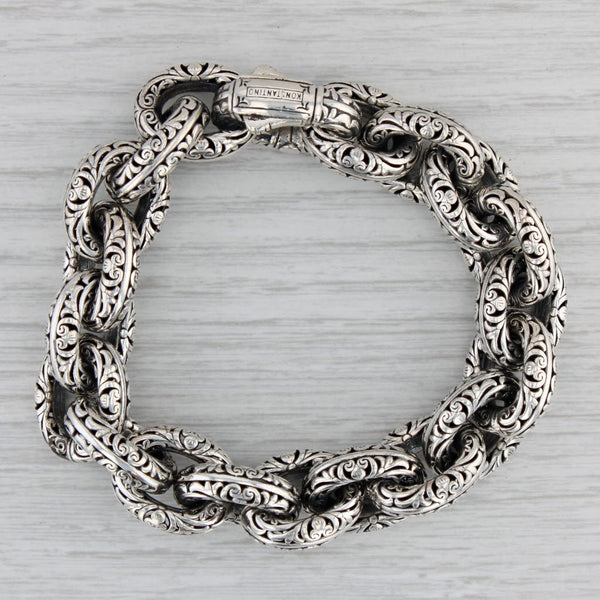 Gray Konstantino Classic Ornate Cable Chain Bracelet Sterling Silver 7.5" 15.3mm
