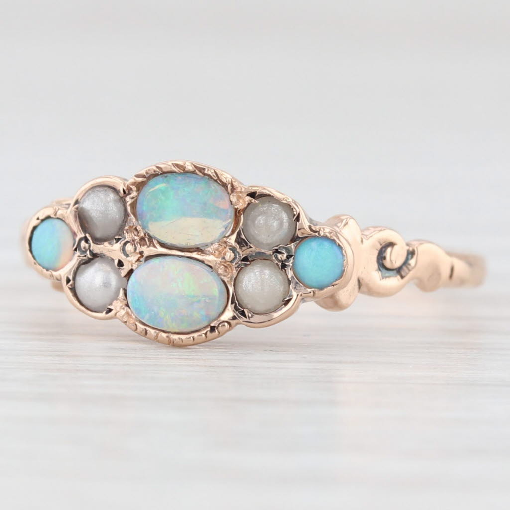 Light Gray Victorian Pearl Opal Ring 10k Yellow Gold Size 7.25 Antique Jewelry