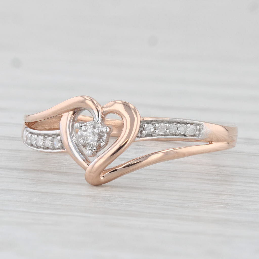 Light Gray Diamond Heart Ring 10k Rose Gold Size 7.5 Promise